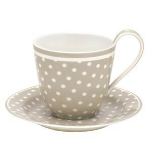【預購】GreenGate咖啡杯+盤少女心 灰底小白點點~還有同系列拿鐵杯喔!