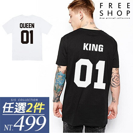 短T Free Shop【QFSPM6611】歐美街頭潮流KING QUEEN數字01圓領棉質短T短袖上潮T恤 情侶款 大尺碼