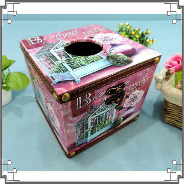 木製皮革方形面紙盒《LC9》美式鄉村貼皮紙巾盒 收納盒 居家布置◤彩虹森林◥