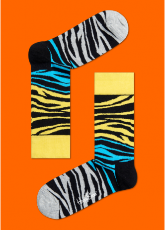 ☆Mr.Sneaker☆ 瑞典 Happy Socks 2015 班馬紋 中筒襪 BZ01 繽紛 歡樂 快樂襪 男女尺碼 動物紋 虎紋 黃/藍/灰