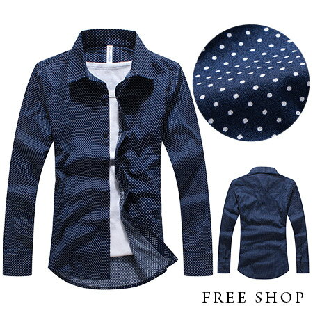 Free Shop【QH121301】日韓風格型男首選經典三角領舒適百搭滿版點點長袖襯衫