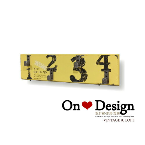 On ♥ Design ❀INDUSTRIAL HOOK 工業風格擺飾 壁掛 仿舊 數字造型吊掛架 - 黃