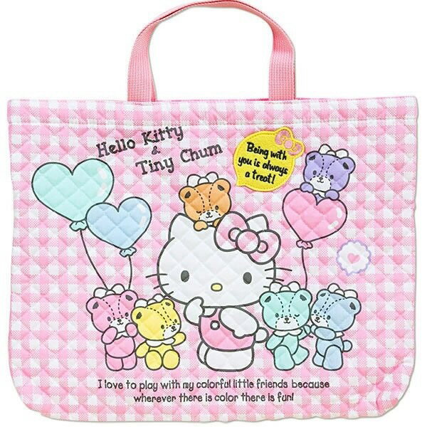 【UNIPRO】日貨 Hello Kitty 凱蒂貓 布面 菱格 縫紉 雙提帶設計 手提包 手提袋 購物袋三麗鷗正版授權 日本製 KT