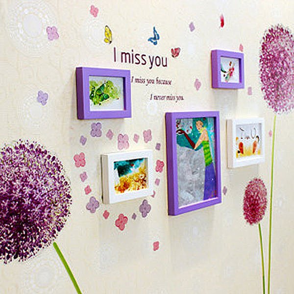 BO雜貨【YV3784】5框紫蒲牆貼直板實木相框組合 新款創意照片牆 相框牆 創意照片牆 壁貼