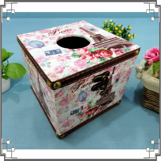 木製皮革方形面紙盒《LC6》鐵塔玫瑰貼皮紙巾盒 收納盒 居家布置◤彩虹森林◥