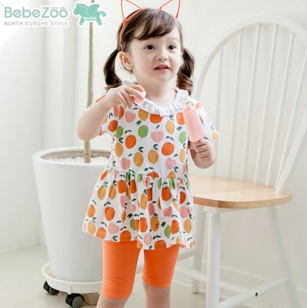 EMMA商城~春夏韓國童裝可愛女童酸甜橙子洋裝+內搭褲兩件套純棉套裝