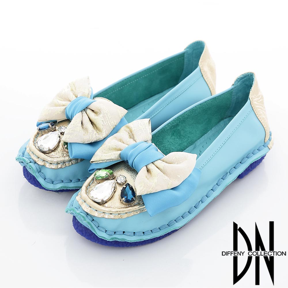 DN宮廷逸品-完美寶飾蝴蝶緞帶舒適包鞋-藍
