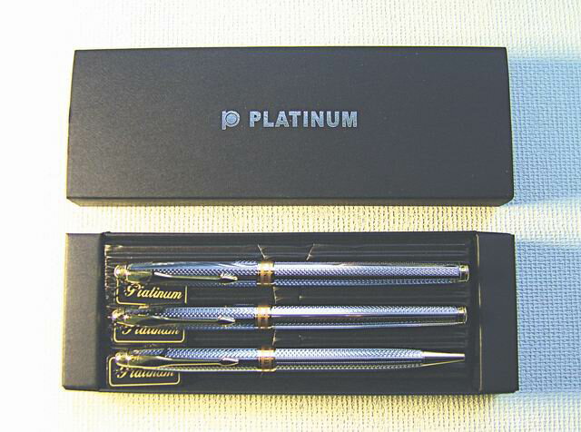 PLATINUM 白金牌 PAG-800 、BAG-600、WAG-600 高級包銀刻紋鋼筆+鋼珠筆+原子筆-3支入對筆 / 組