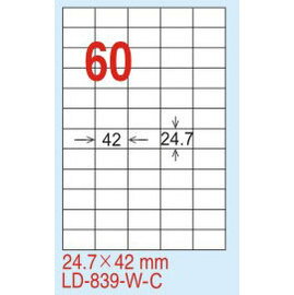 【龍德】 LD-839(直角-五色) 雷射、噴墨、影印三用電腦標籤 24.7x42mm 20大張/包