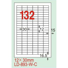 【龍德】LD-893(直角-五色) 雷射、噴墨、影印三用電腦標籤 12x30mm 20大張/包
