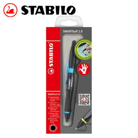 STABILO 德國天鵝 SMARTball 2.0人體工學觸控筆2.0+黑蕊原子筆(右手專用)(1852/2-46黑/淺藍) / 支