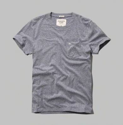 A&F 男 T-Shirt 短袖 上衣 素T 口袋 T恤(藍)