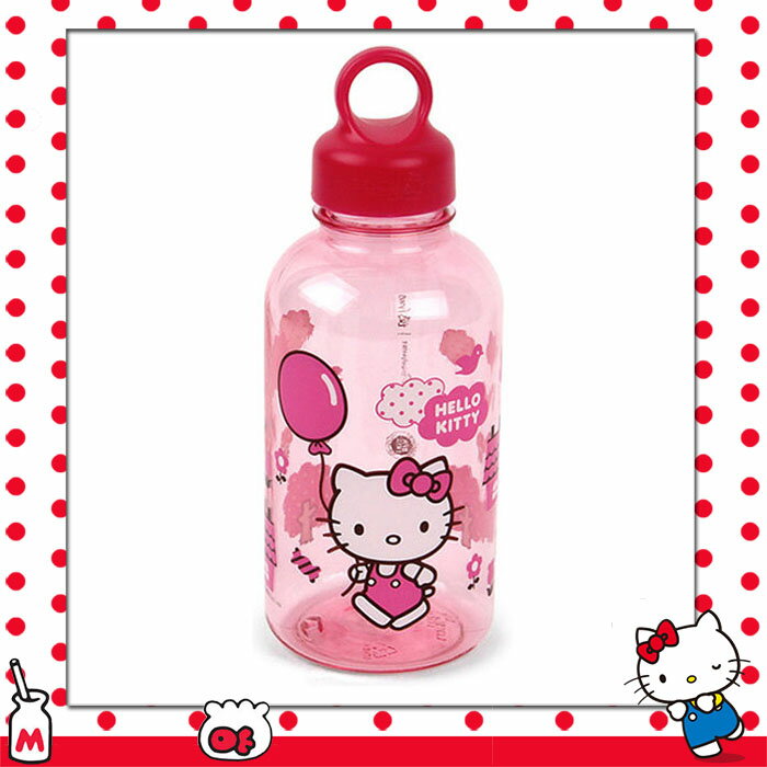 大田倉 日本進口正版 三麗鷗HELLO KITTY凱蒂貓 拿氣球 粉色 塑膠透明 水瓶 水壺023672