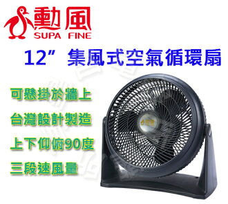 ✈皇宮電器✿勳風 12吋集風式空氣循環扇 HF-7612 渦輪式風流 三段風量 可懸掛於牆上