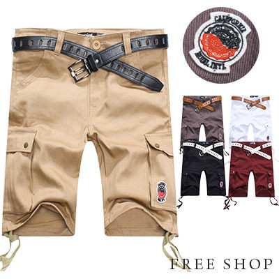 Free Shop【QM9918】美式潮流必備立體口袋抽繩設計高磅休閒短褲工作短褲‧五色 海灘褲