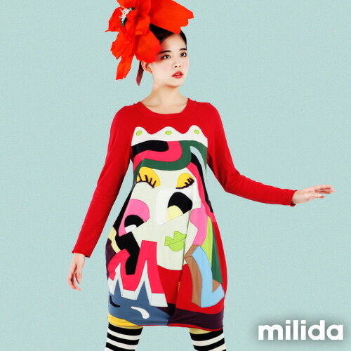 【milida】☆秋冬單品☆洋裝款☆圓領拼貼款