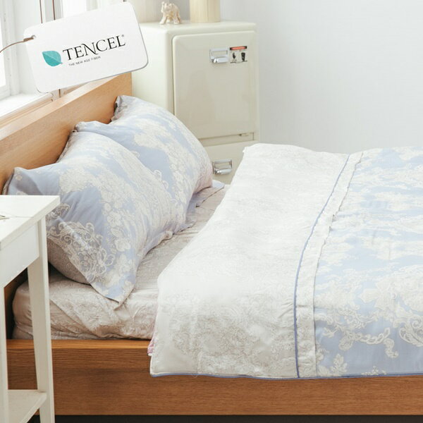 [SN]#TEN010#AB版雙人四件式TENCEL100%天絲舖棉兩用被床包組/歐式壓框枕套