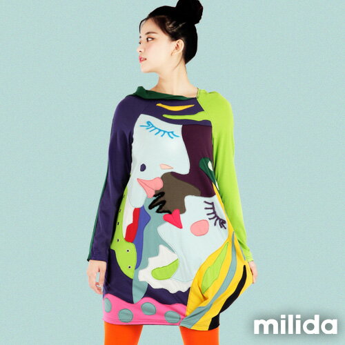 【milida】☆秋冬單品☆洋裝款☆撞色袖小立領情人拼貼