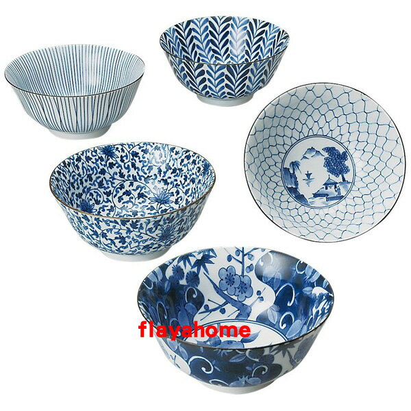 《富樂雅居》日本製 有田燒 藍繪變 五入 麵碗組