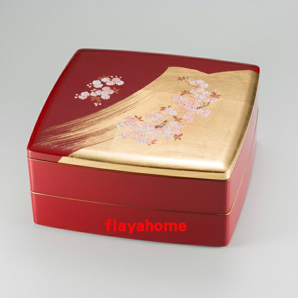 《富樂雅居》日本製 雅緻 櫻花 二段重 漆器 果盒 便當盒