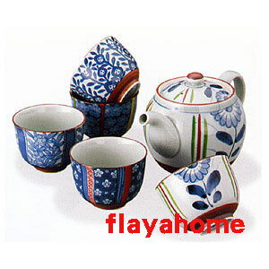 《富樂雅居》日本製 有田燒 新京古染 一壺五杯 茶壺 茶具組