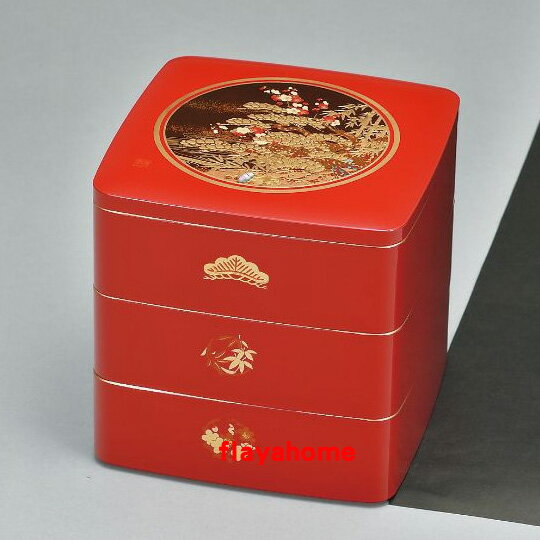 《富樂雅居》日本製 MIYABI 松竹梅 三段重 雅緻 漆器 果盒 便當盒 ( 紅 )