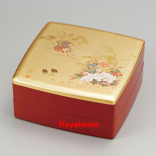 《富樂雅居》日本製 雅緻花卉 二段重 漆器 果盒 便當盒