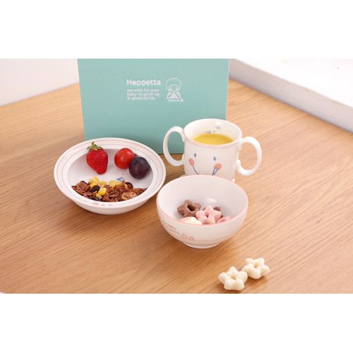 【日本 Hoppetta】 微笑強化陶瓷3件餐具禮盒組