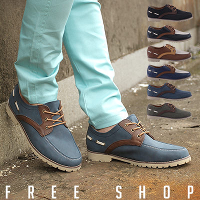 Free Shop【QSH0173】韓版皮革麂皮材質拼接撞色造型綁帶低筒休閒鞋樂福鞋‧六色 (KP81)