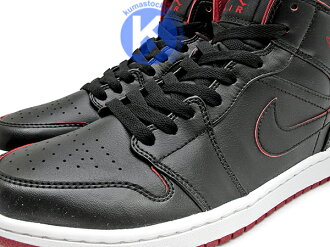 2015 海外入荷 經典重現 復刻鞋款 搭配定番配色 NIKE AIR JORDAN 1 MID BRED BLACK GYM RED 男鞋 黑紅 白底 雷射翅膀 LOGO 皮革 AJ (554724-028) ! 2