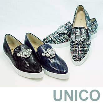 【UNICO女鞋】 It girl必備/大鑽懶人鞋/毛呢/藍色/黑色 / 號碼wk3275-2