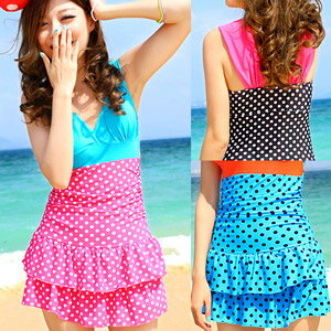 時尚拼接．點點顯瘦連身泳衣(連身泳裝.連體泳衣.連體泳裝.游泳衣.溫泉泡湯泳裝.溫泉泡湯泳衣.推薦.哪裡買.特賣會.專賣店)