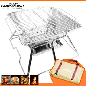 【CAMP LAND】小金剛極厚焚火台M號(附收納袋)(烤肉架.BBQ.烤肉爐具.不鏽鋼烤爐.木炭烤爐.營火台.荷蘭鍋架.野炊.露營用品.推薦.哪裡買)
