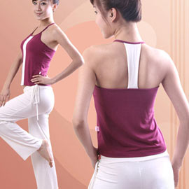 時尚設計瑜珈韻律運動套裝(紫紅上衣+長褲).有氧