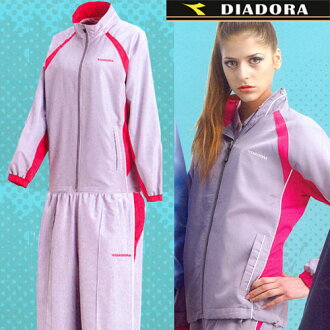 【DIADORA】銀灰‧女性網裡運動套裝(運動外套.休閒外套.透氣外套.風衣外套.透氣長褲.休閒褲.休閒套裝.便宜)