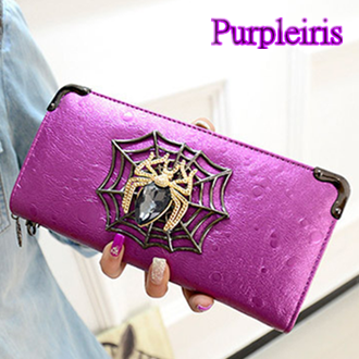 【鳶尾紫】蜘蛛蝎子設計單拉錢包 鴕鳥皮手感好 時尚搶眼