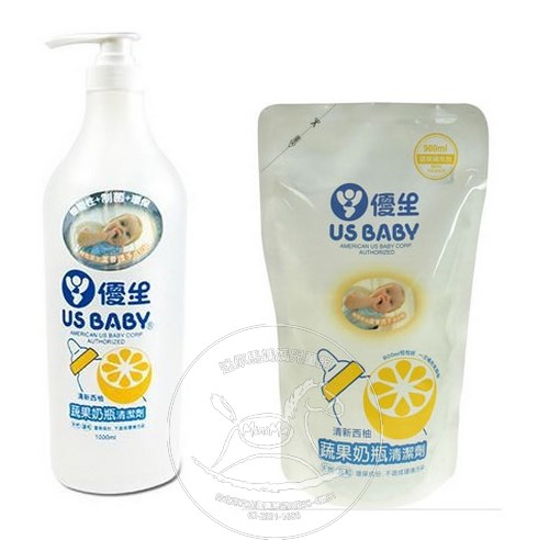 【迷你馬】US BABY 優生 蔬果奶瓶清潔劑柚香(1000ml+900ml ) 贈送喜多口手臉嬰兒柔濕巾