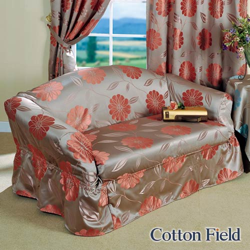 【花藝】提花雙人沙發便利套-粉桔色