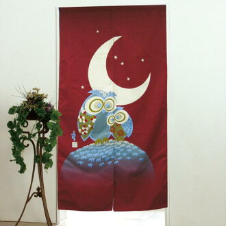 【貓頭鷹】日式印花長門簾-紅(85x150cm)