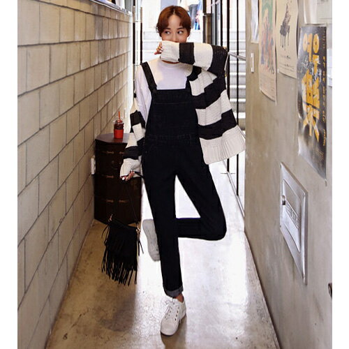 【Goddess】韓國連線16春季大口袋顯瘦好版型牛仔吊帶褲S-XLღKDAW160201