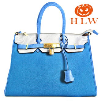 【HLW NY Print Bag 轉印包】鉑金系列 M型 白藍拚色 側(肩)背包 HLW轉印包 綵情時尚精品