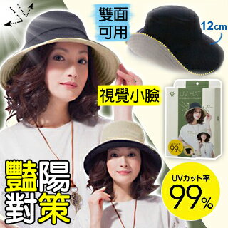 【NEEDS】日本12CM寬緣可折遮陽小臉帽(黑x米兩面用)
