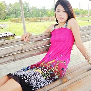 美麗大街【102072323】花紋平口抹胸背帶兩穿連身裙洋裝