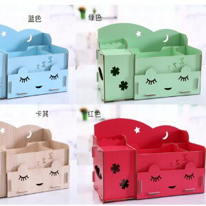 美麗大街【BFB09E4E17】創意木質DIY桌面收納盒害羞表情化妝盒