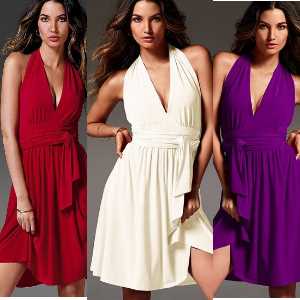 美麗大街【SW103022755】性感純色深V領無袖收腰連身洋裝