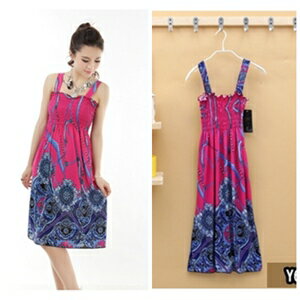 美麗大街【CF628】花紋平口抹胸背帶兩穿連身裙洋裝