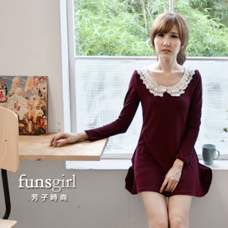 公主蕾絲領韓版素面傘狀下擺洋裝-9色~funsgirl芳子時尚【B190612】