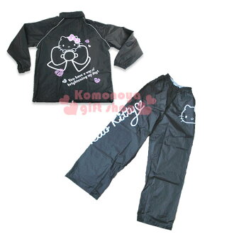 〔小禮堂〕Hello Kitty 休閒套裝式雨衣《黑.大臉.緞帶》L2XL