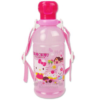 〔小禮堂〕Hello Kitty 日製吸管水壺《透明粉紅.糖果屋》400ml