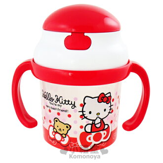 〔小禮堂嬰幼館〕Hello Kitty 雙耳吸管學習杯《紅蓋.蝴蝶結》彈跳式開口